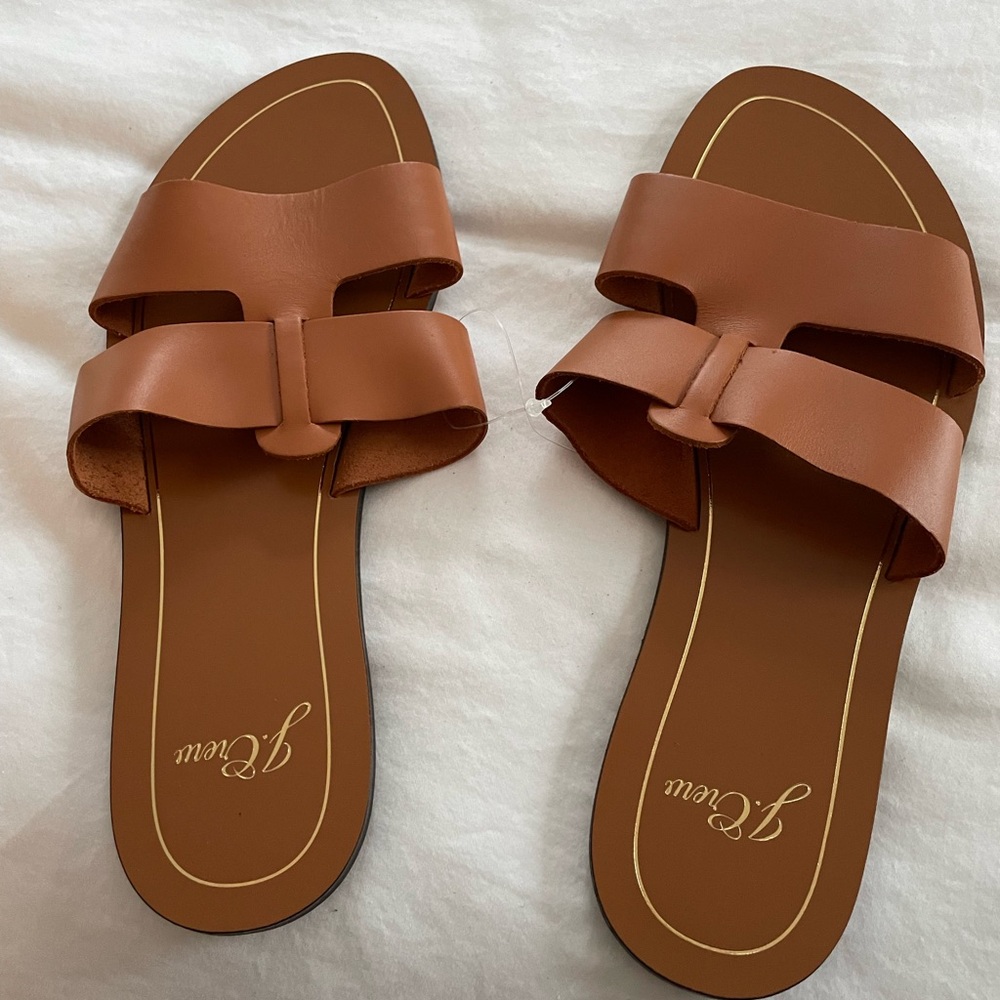 J Crew flat leather sandal with H pattern